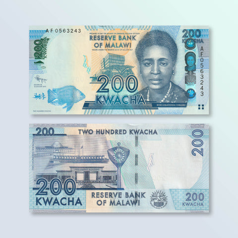 Malawi 200 Kwacha, 2012, B153a, P60a, UNC - Robert's World Money - World Banknotes