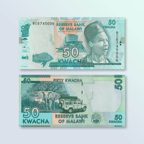 Malawi 50 Kwacha, 2016, B158c, P64c, UNC - Robert's World Money - World Banknotes