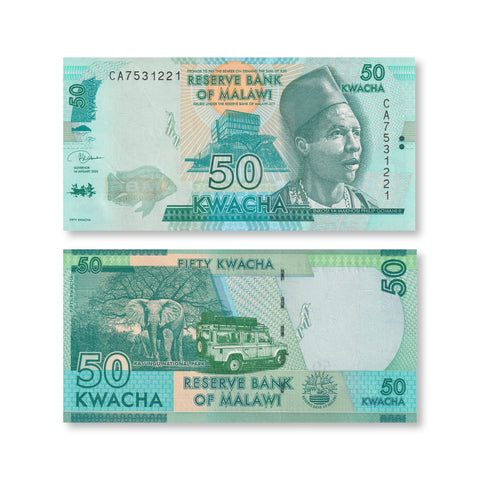 Malawi 50 Kwacha, 2020, B158g, P64, UNC - Robert's World Money - World Banknotes