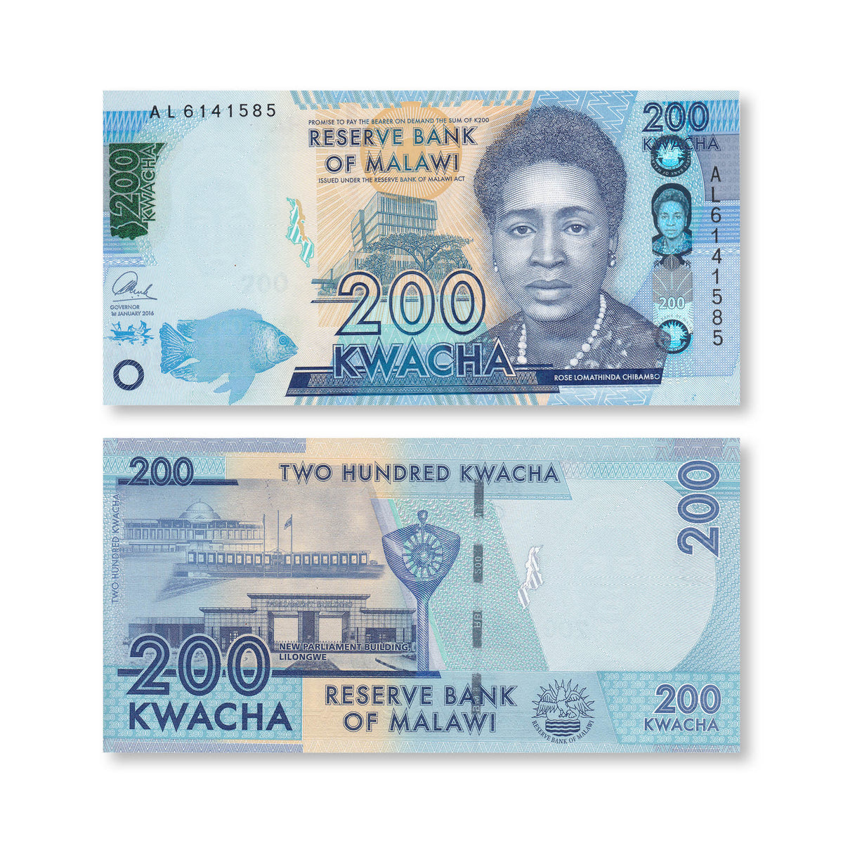 Malawi 200 Kwacha, 2016, B160a, P60c, UNC - Robert's World Money - World Banknotes