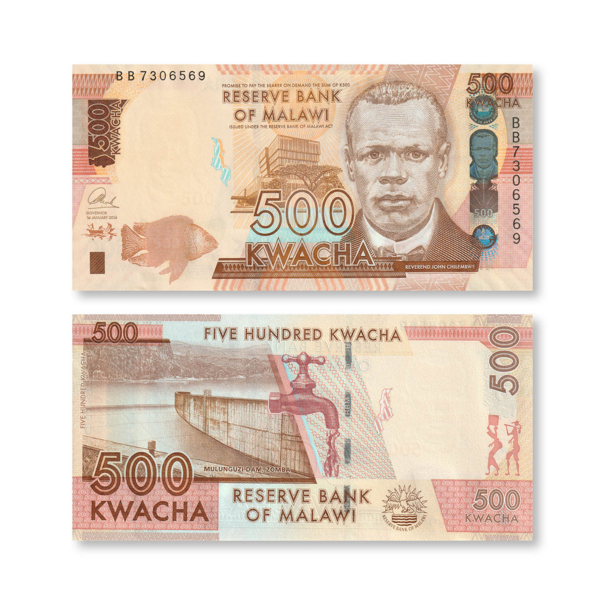Malawi 500 Kwacha, 2014, B161a, P66, UNC - Robert's World Money - World Banknotes