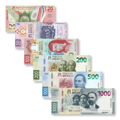 Mexico Full Set: 20–1,000 Pesos, 2019–2023, Current Familia G, UNC - Robert's World Money - World Banknotes