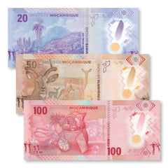 Mozambique Set: 20, 50, 100 Meticais, New 2024 Series, UNC
