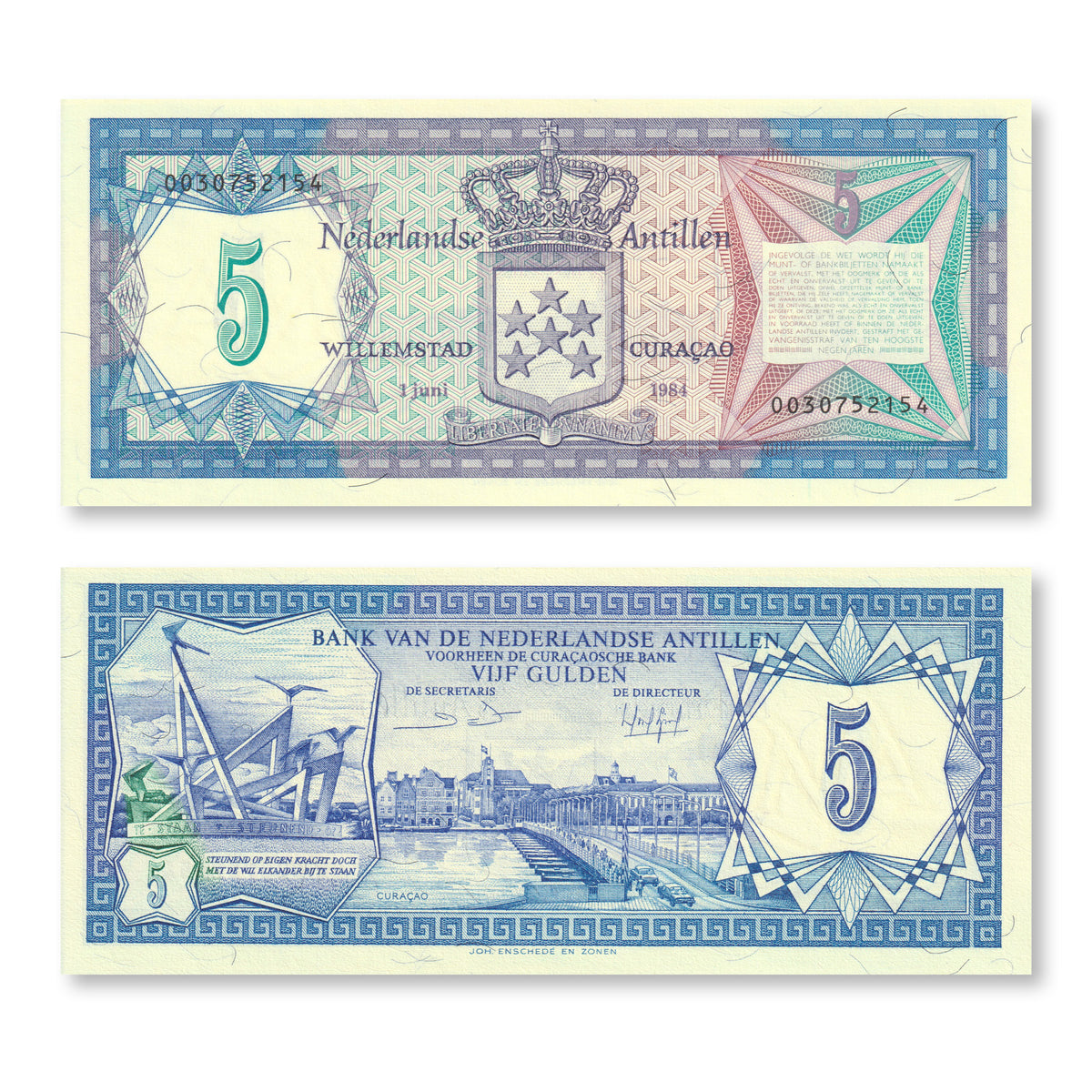 Netherlands Antilles 5 Gulden, 1984, B214b, P15b, UNC - Robert's World Money - World Banknotes