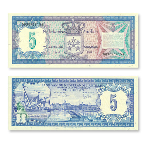 Netherlands Antilles 5 Gulden, 1984, B214b, P15b, UNC - Robert's World Money - World Banknotes