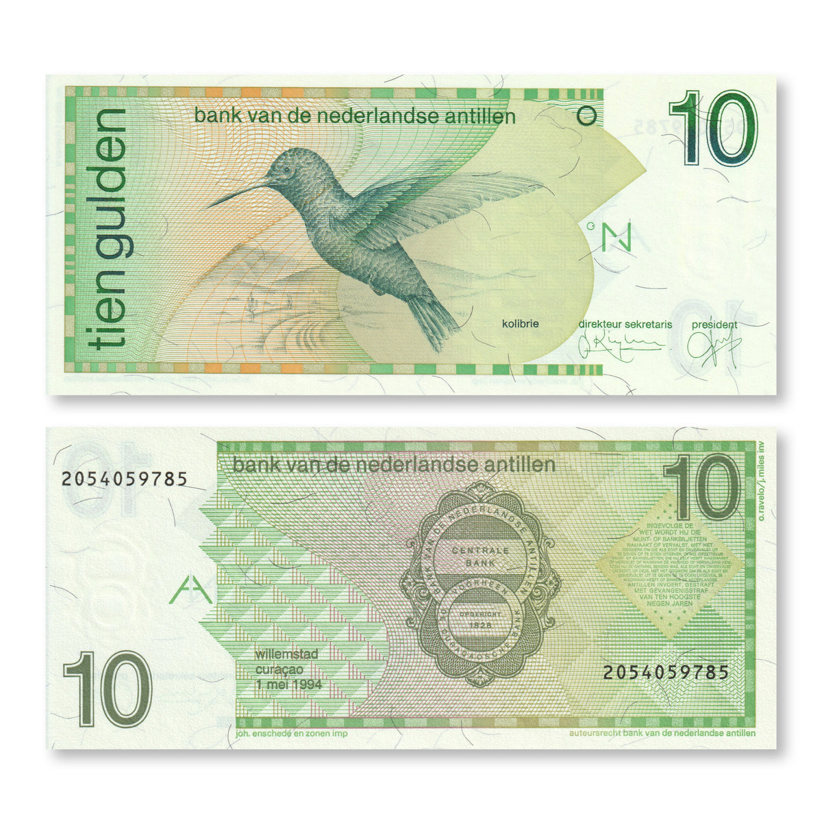 Netherlands Antilles 10 Gulden, 1994, B220b, P23b, UNC - Robert's World Money - World Banknotes