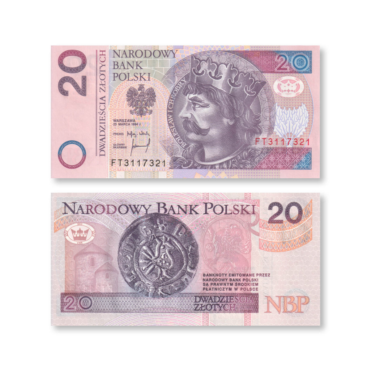 Poland 20 Zlotych, 1994, B855b, P174a, UNC - Robert's World Money - World Banknotes