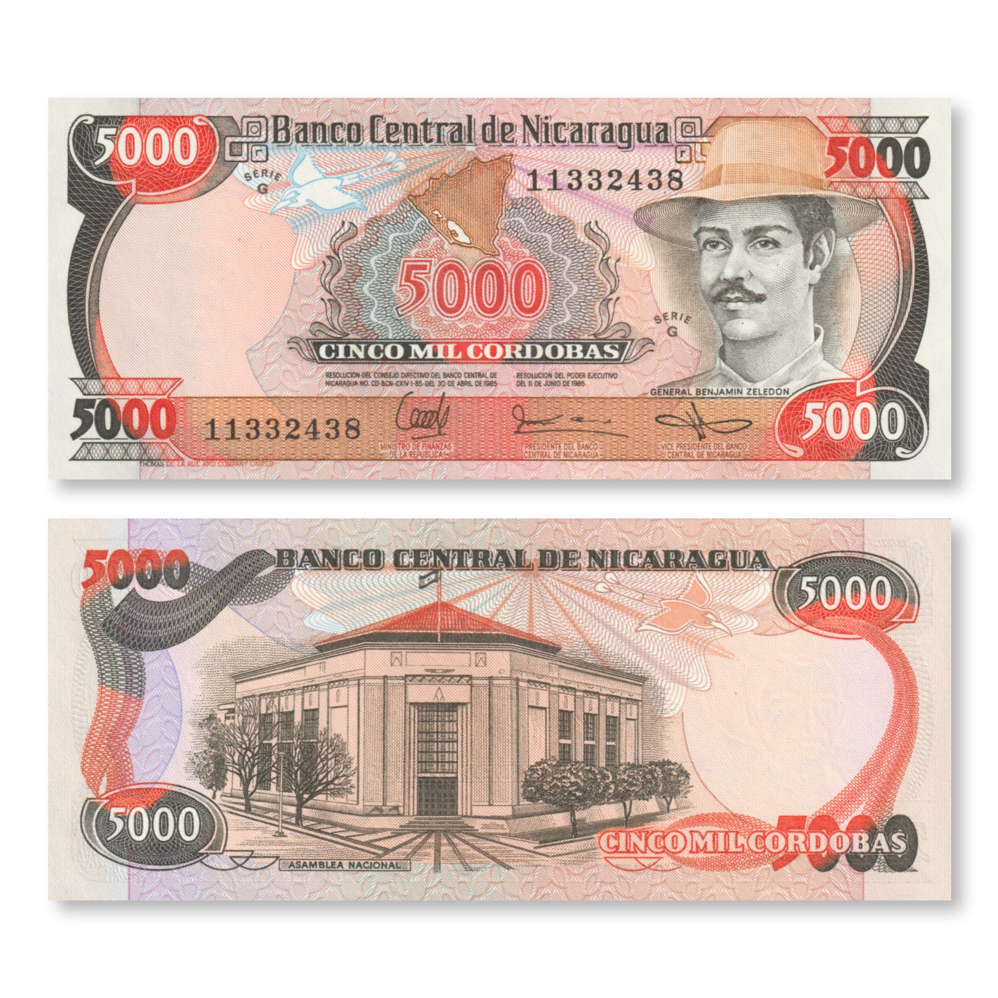 Nicaragua 5000 Córdobas, 1985, B440a, P146, UNC - Robert's World Money - World Banknotes