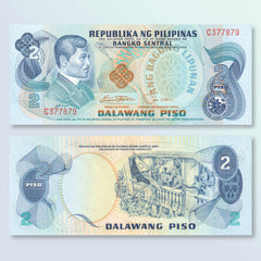 Philippines 2 Piso, 1978, Red Serial Number, B1018c, P159c, UNC