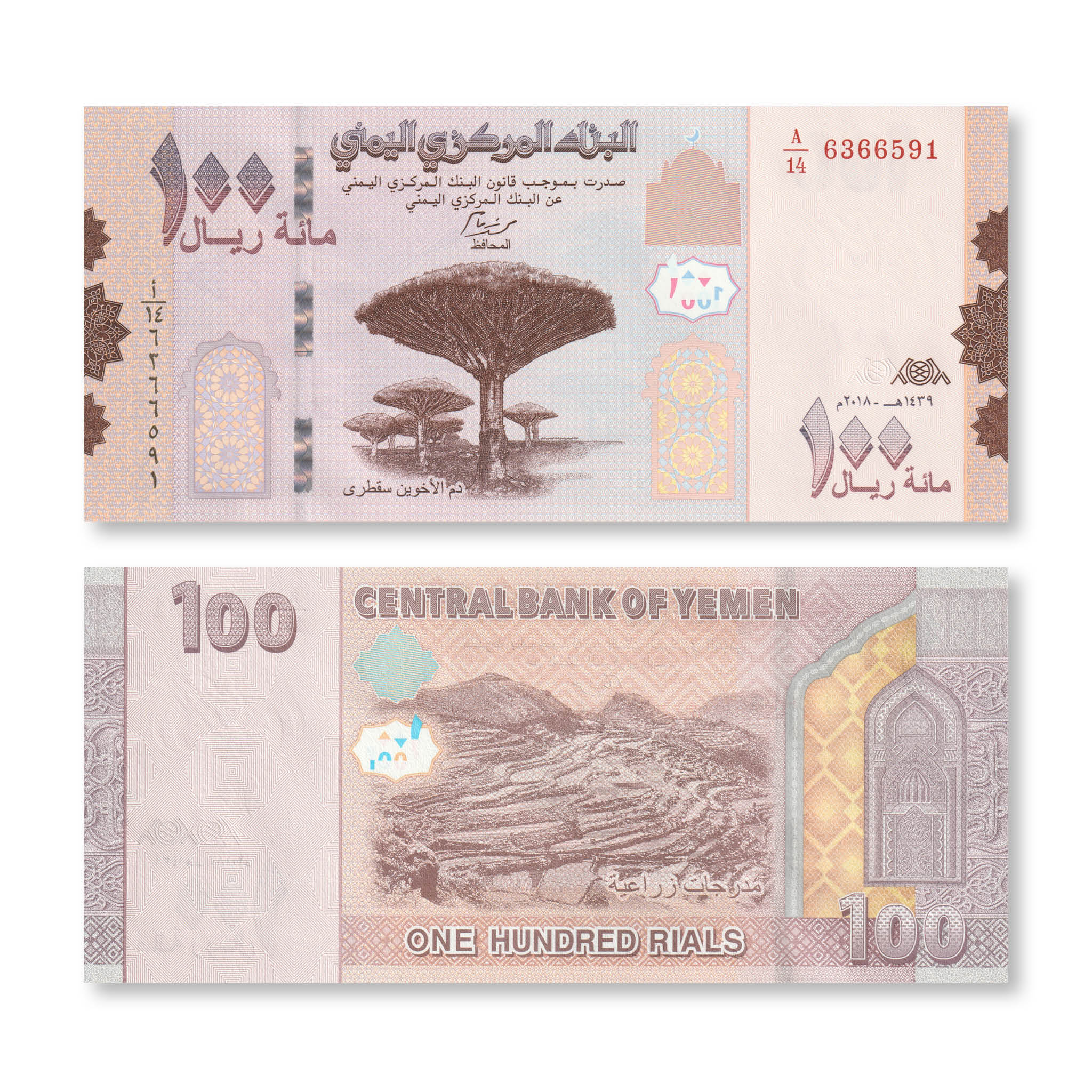 Yemen 100 Rials, 2018, B131b, UNC - Robert's World Money - World Banknotes