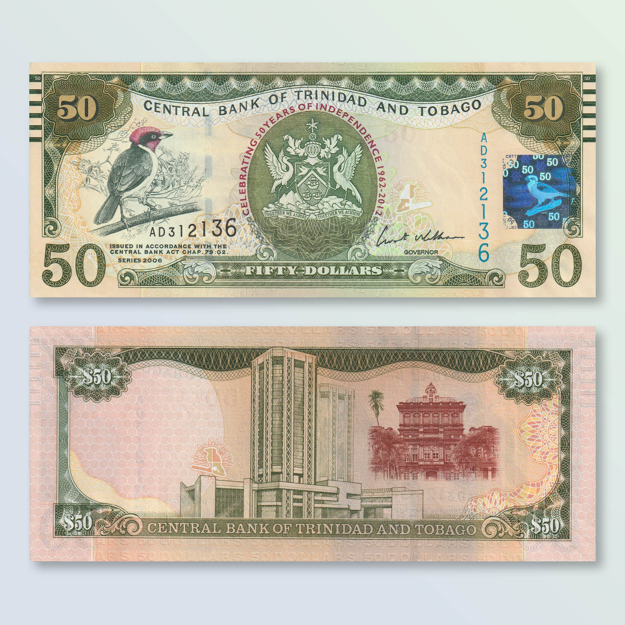 Trinidad & Tobago 50 Dollars, 2006 (2012), B227a, P53, UNC - Robert's World Money - World Banknotes