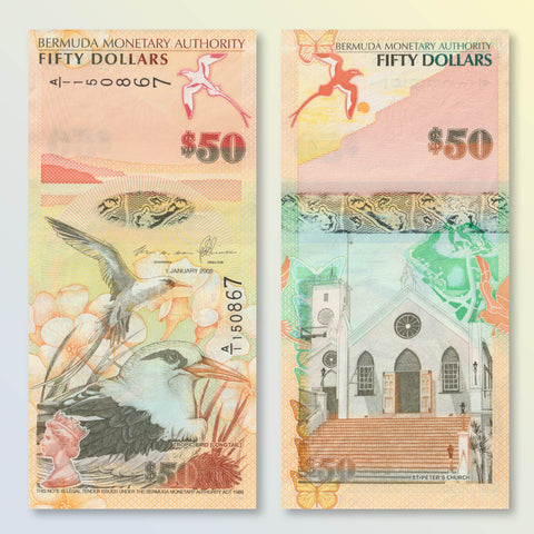Bermuda 50 Dollars, 2009 (2012), B236a, P61A, UNC - Robert's World Money - World Banknotes