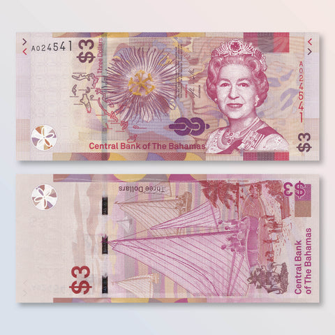 Bahamas 3 Dollars, 2019, B350a, UNC - Robert's World Money - World Banknotes