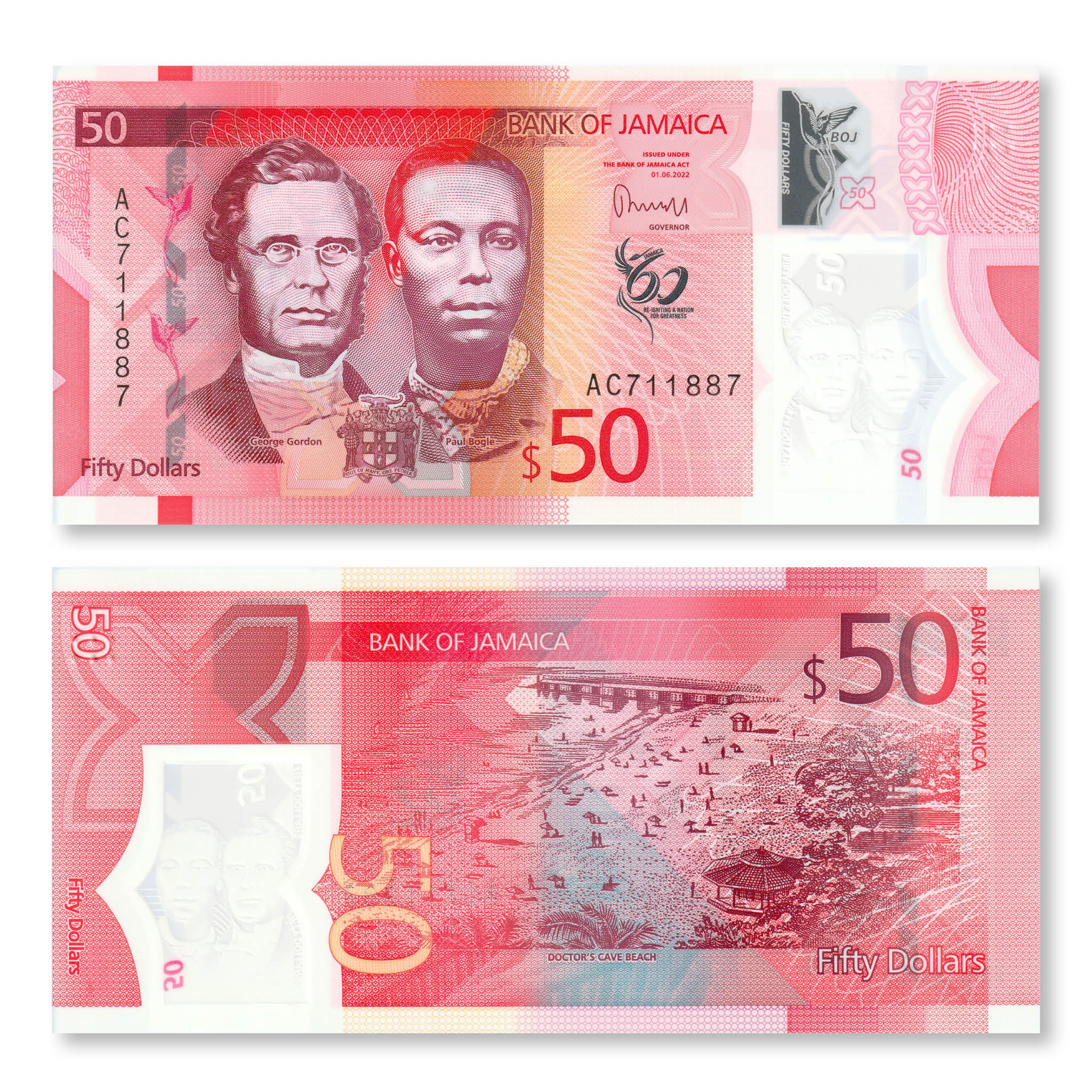 Jamaica 50 Dollars, 2022 (2023) Commemorative, B251a, UNC - Robert's World Money - World Banknotes