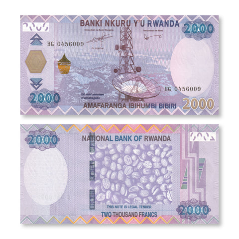 Rwanda Set: 5–2,000 Francs, 2014–2019, B139–B142, UNC - Robert's World Money - World Banknotes