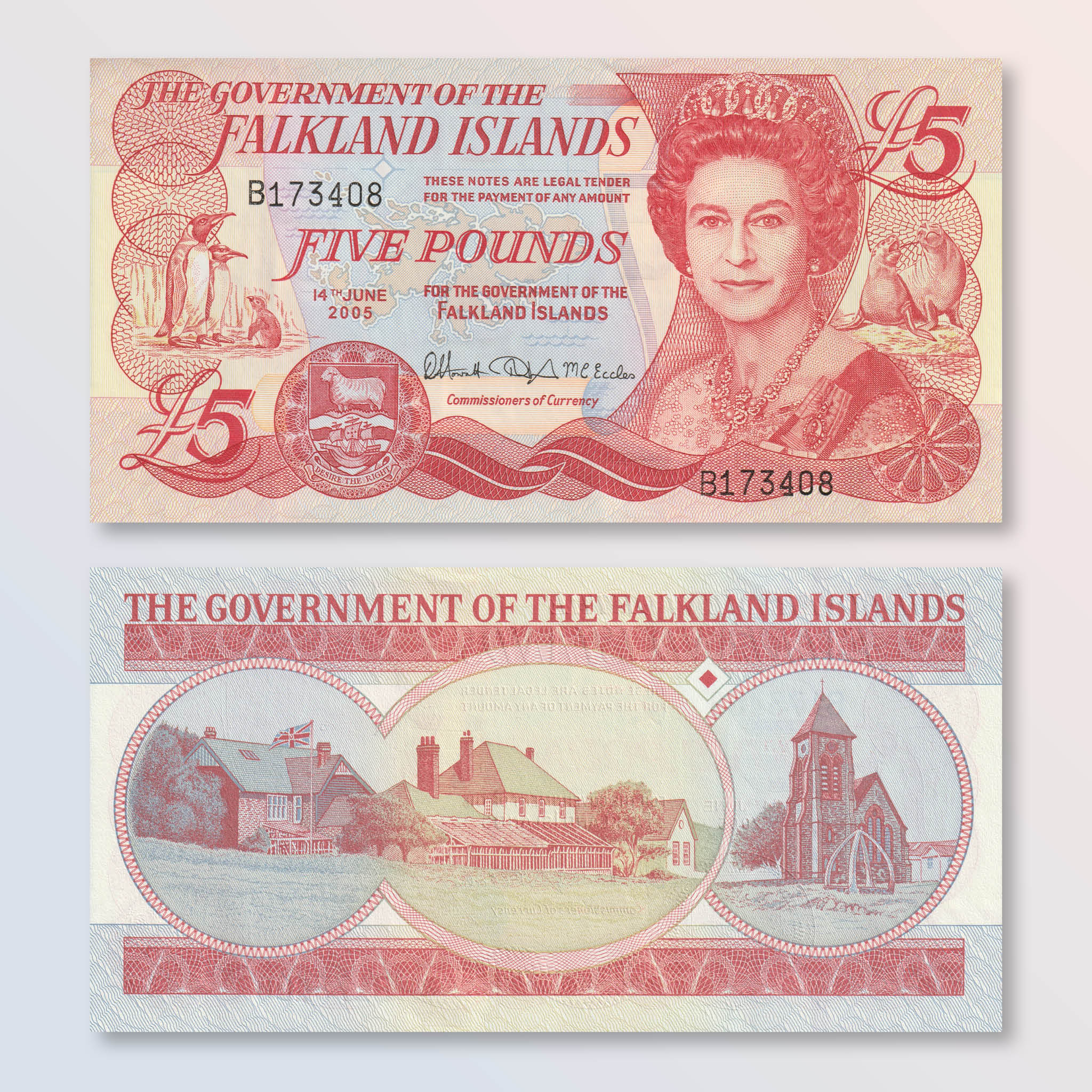 Falkland Islands 5 Pounds, 2005, B219a, P17a, UNC - Robert's World Money - World Banknotes