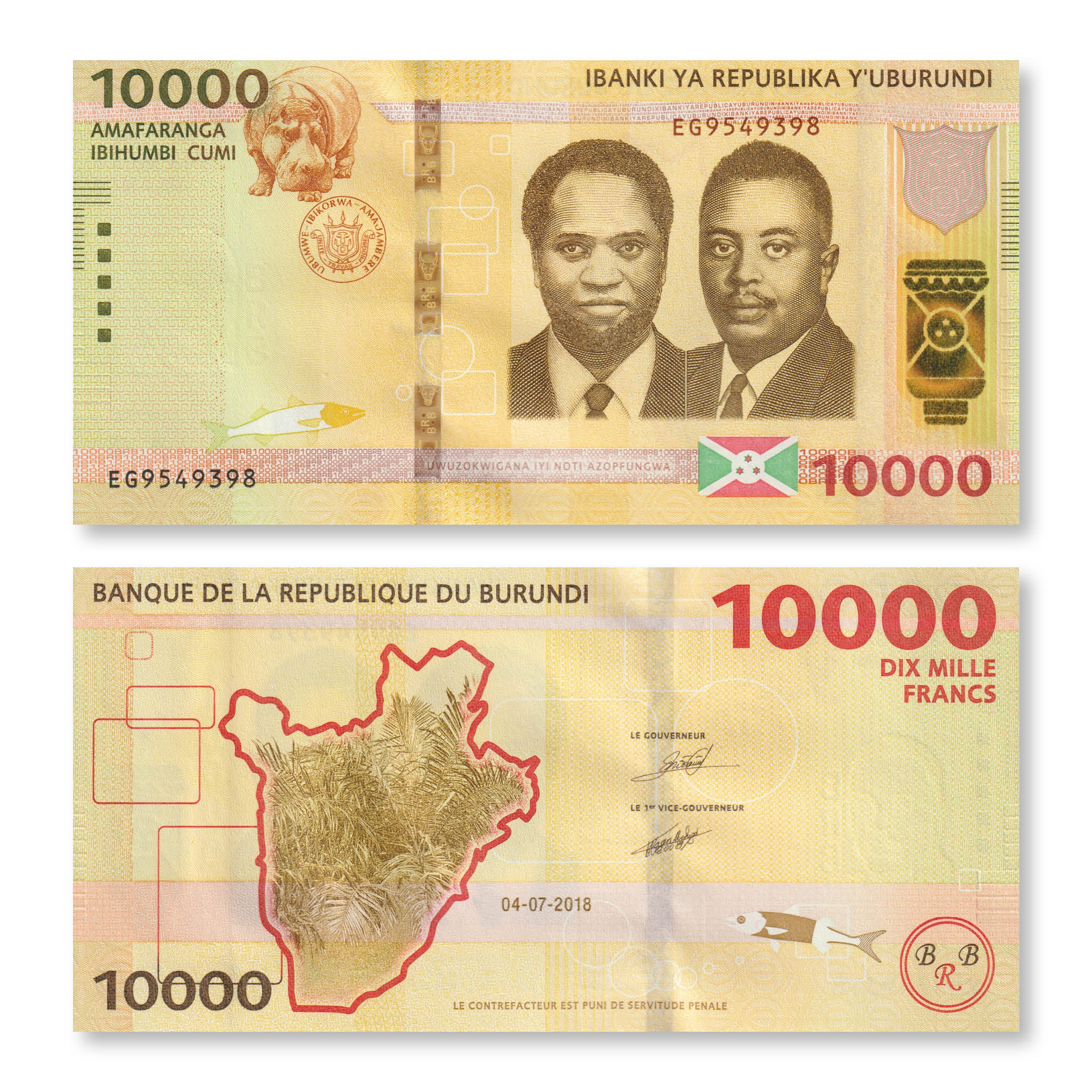 Burundi 10000 Francs, 2018, B240b, P54, UNC - Robert's World Money - World Banknotes