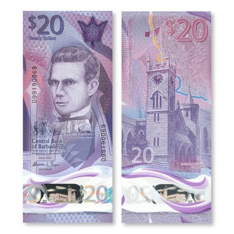 Barbados 20 Dollars, 2022, B242a, UNC - Robert's World Money - World Banknotes