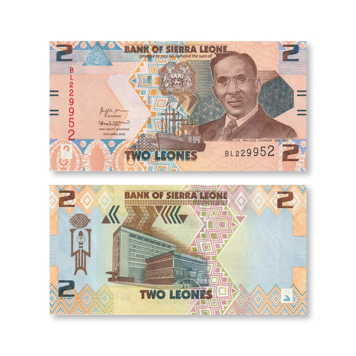 Sierra Leone 2 Leones, 2022, B130a, UNC - Robert's World Money - World Banknotes