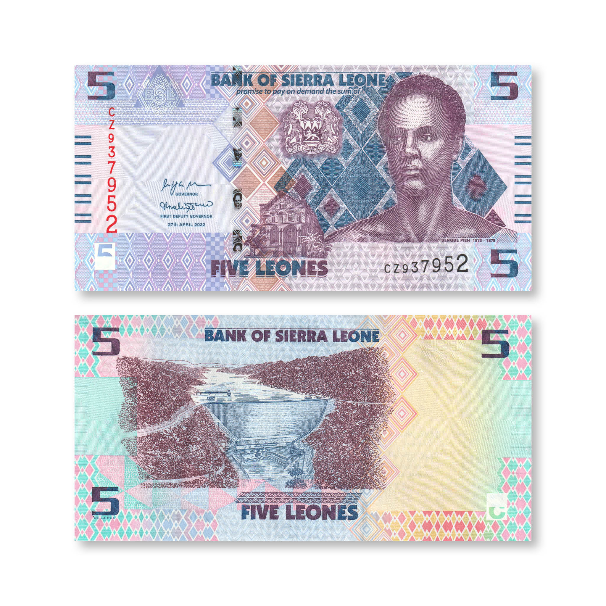 Sierra Leone 5 Leones, 2022, B131a, UNC - Robert's World Money - World Banknotes