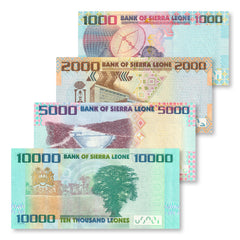 Sierra Leone Full Set: 1,000–10,000 Leones, 2021, B125–B128, P30–P33, UNC - Robert's World Money - World Banknotes
