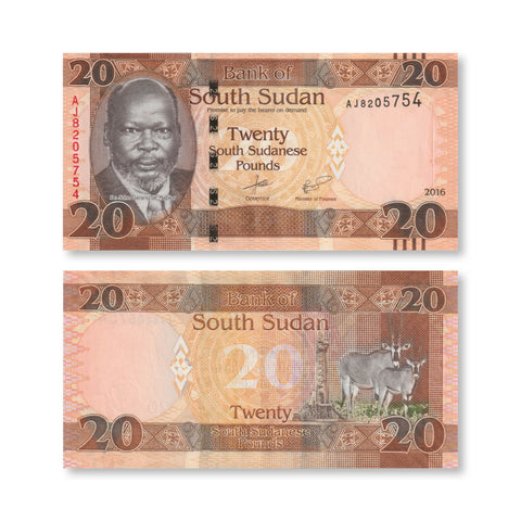 South Sudan 20 Pounds, 2016, B113b, P13b, UNC