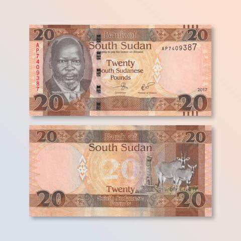 South Sudan 20 Pounds, 2017, B113c, P13c, UNC