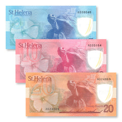 St. Helena Set, 5, 10 & 20 Pounds, New King Charles Polymer, 2026, B310a–B312a, UNC