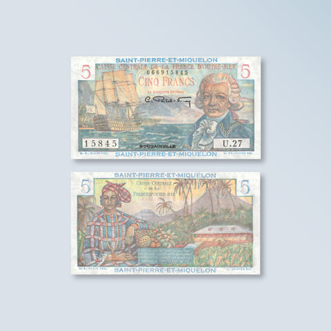 St. Pierre & Miquelon 5 Francs, 1950, B508a, P22, UNC