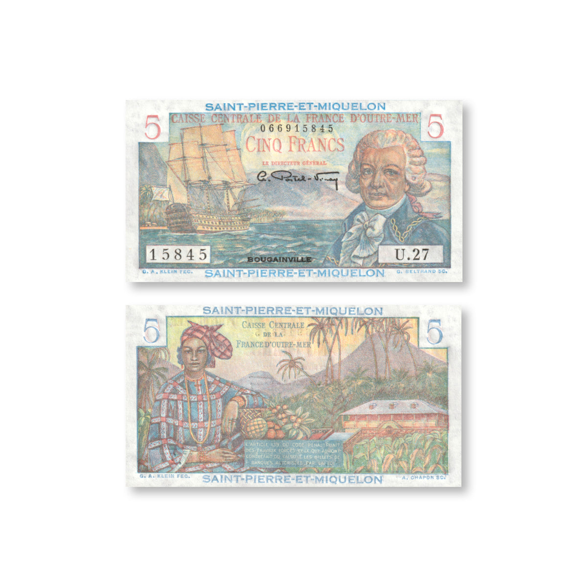 St. Pierre & Miquelon 5 Francs, 1950, B508a, P22, UNC