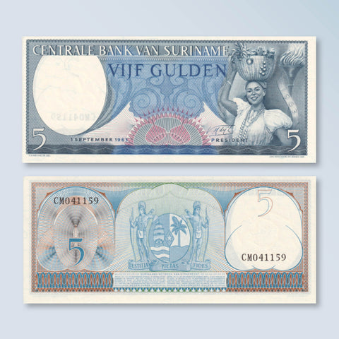 Suriname 5 Gulden, 1963, B506b, P120b, UNC - Robert's World Money - World Banknotes