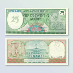 Suriname 25 Gulden, 1985, B513b, P127b, UNC - Robert's World Money - World Banknotes