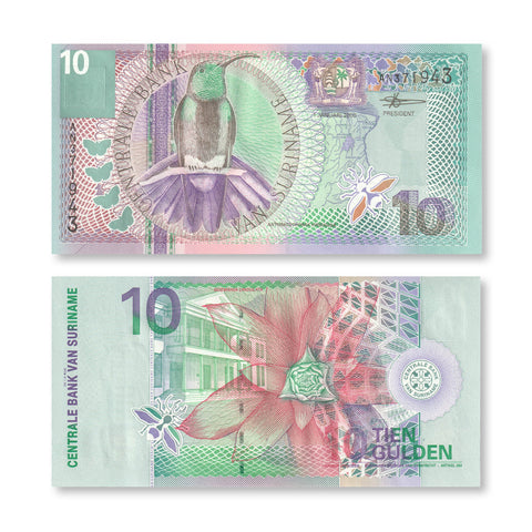 Suriname 10 Gulden, 2000, B532a, P147, UNC - Robert's World Money - World Banknotes