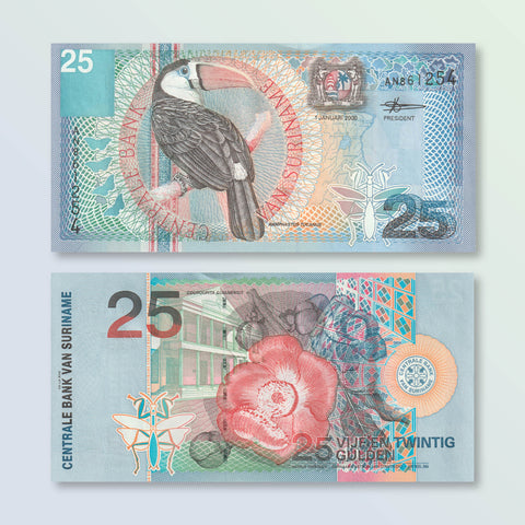 Suriname 25 Gulden, 2000, B533a, P148, UNC - Robert's World Money - World Banknotes