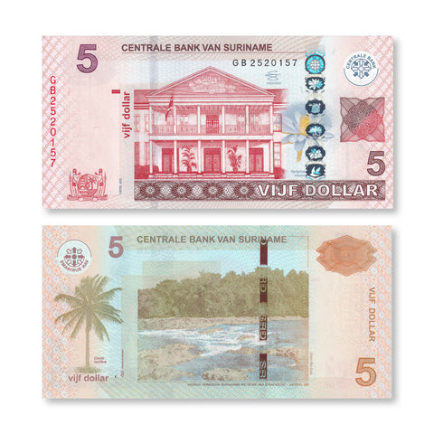 Suriname Full Set: 5–100 Dollars, 2012+, B545–B549, P162–P166, UNC - Robert's World Money - World Banknotes