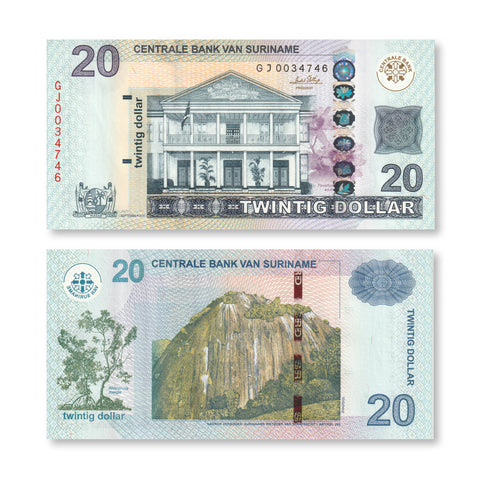 Suriname 20 Dollars, 2010, B547a, P164a, UNC - Robert's World Money - World Banknotes