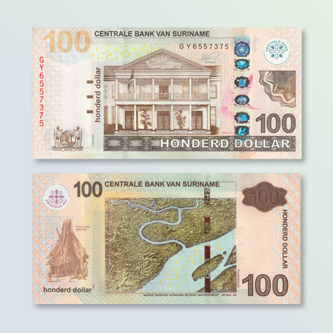 Suriname 100 Dollars, 2020, B549e, P166, UNC - Robert's World Money - World Banknotes