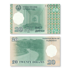 Tajikistan 20 Diram, 1999 (2000), B203a, P12, UNC - Robert's World Money - World Banknotes