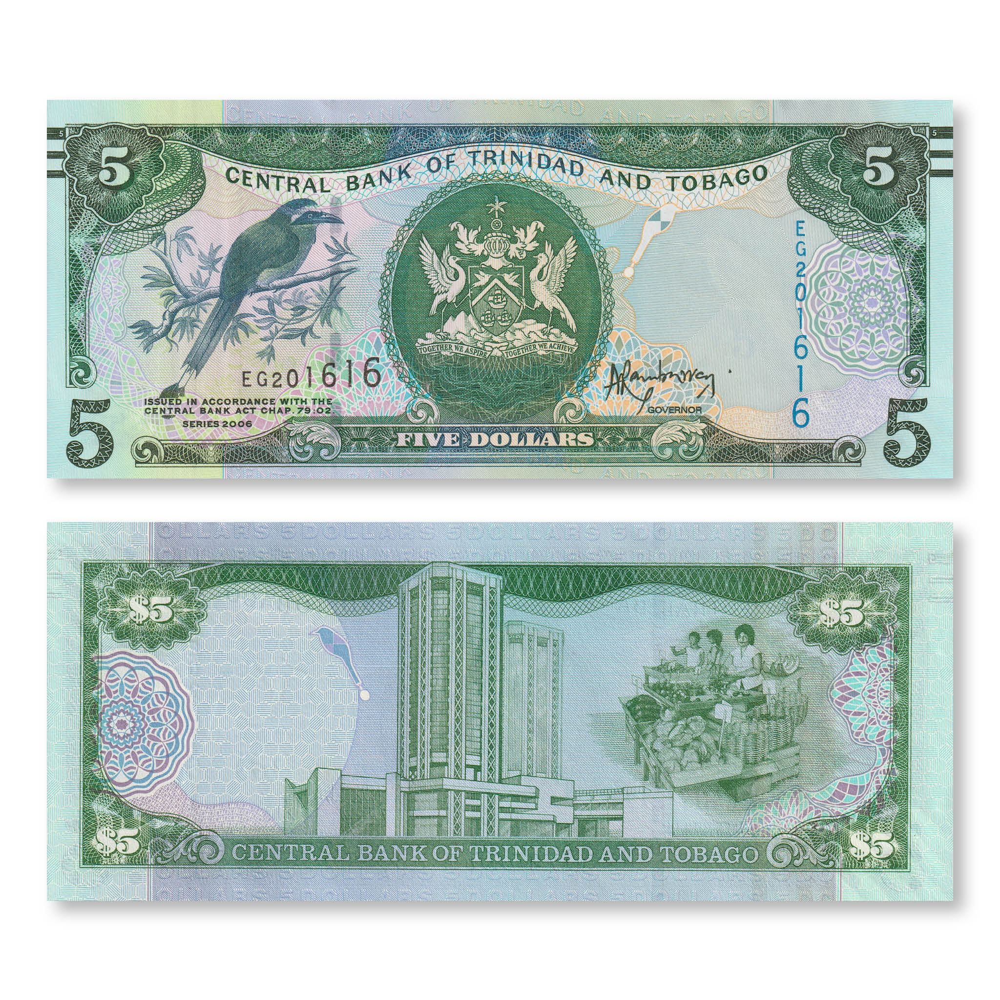 Trinidad & Tobago 5 Dollars, 2006, B229a, P47b, UNC - Robert's World Money - World Banknotes