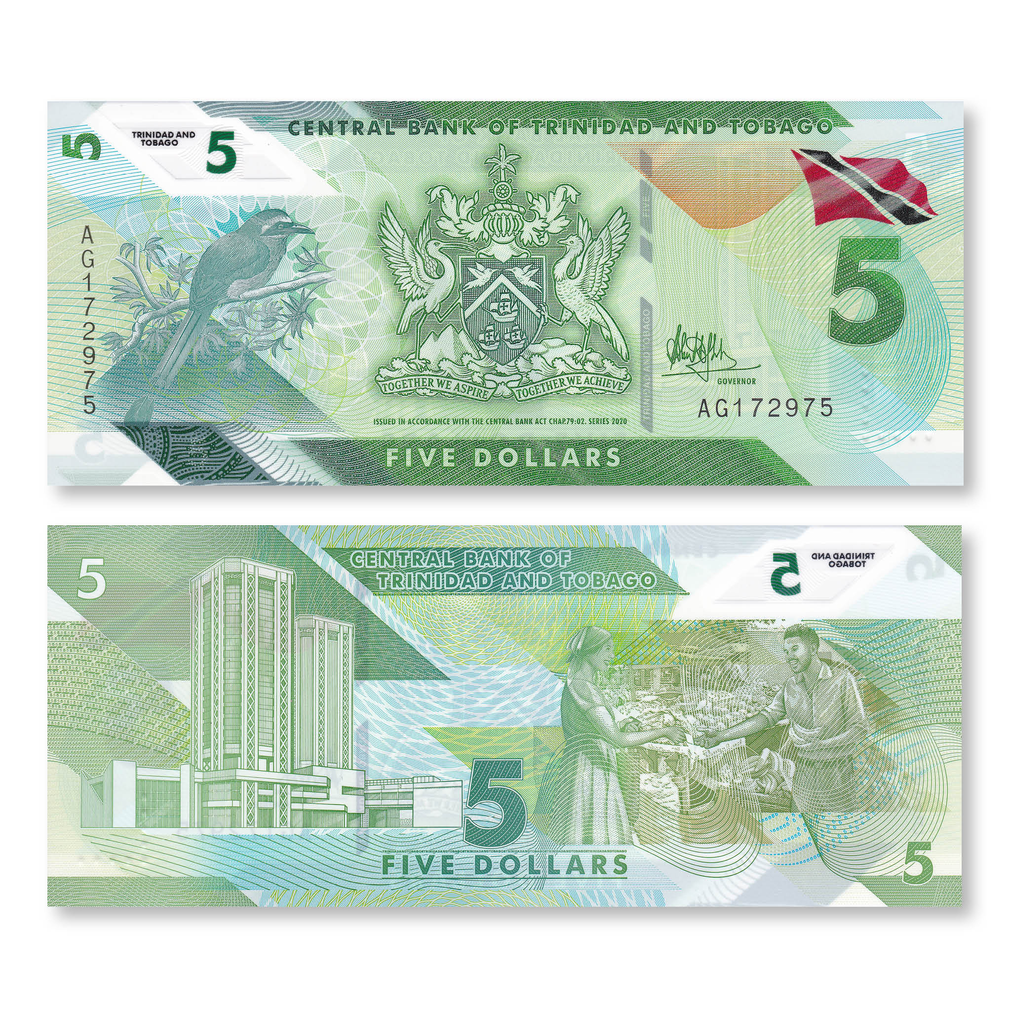 Trinidad & Tobago Full Set: 1–100 Dollars, 2019-2021,  B236–B241, UNC - Robert's World Money - World Banknotes