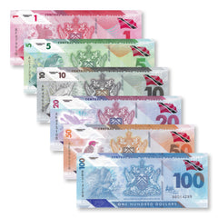Trinidad & Tobago Full Set: 1–100 Dollars, 2019-2021, B236–B241, UNC - Robert's World Money - World Banknotes