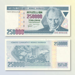 Türkiye 250,000 Lira, 1970 (1998), B286a, P211, UNC