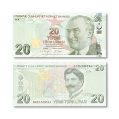 Türkiye 20 Lira, 2009 (2022), B302f, P224, UNC