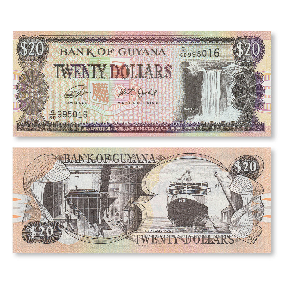 Guyana 20 Dollars, 2018, B108i, P30, UNC - Robert's World Money - World Banknotes