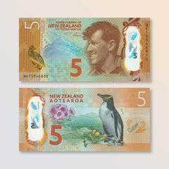 New Zealand 5 Dollars, IBNS Banknote of the Year 2015, B137a, P191, UNC - Robert's World Money - World Banknotes