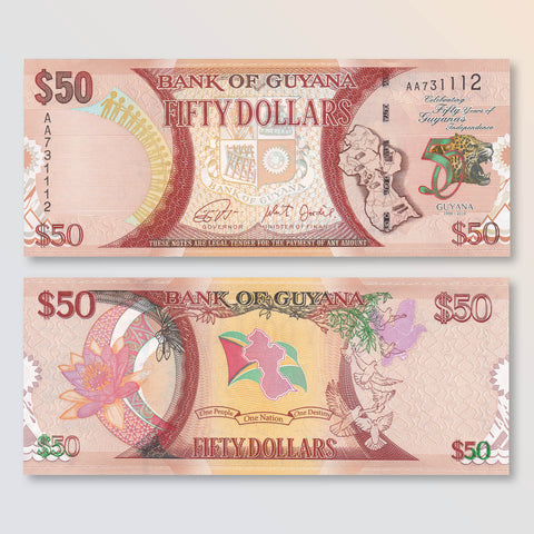 Guyana 50 Dollars, 2016, B119a, P41, UNC - Robert's World Money - World Banknotes
