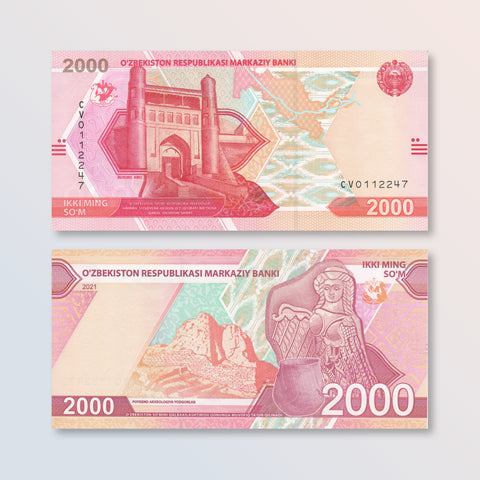 Uzbekistan 2000 Som, 2021, B217a, UNC - Robert's World Money - World Banknotes