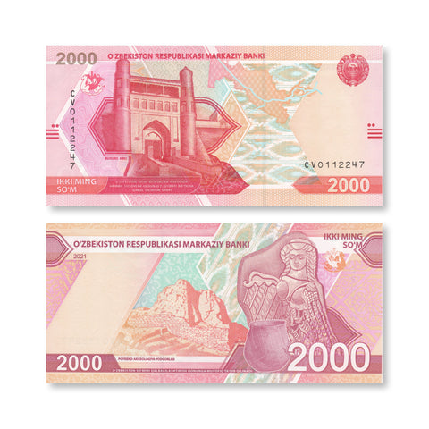 Uzbekistan 2000 Som, 2021, B217a, UNC - Robert's World Money - World Banknotes