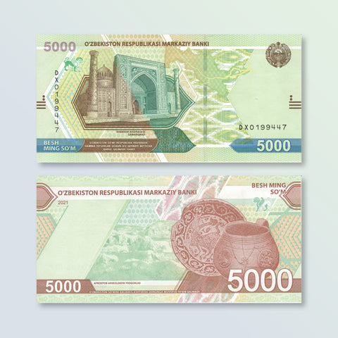 Uzbekistan 5000 Som, 2021, B218a, UNC - Robert's World Money - World Banknotes