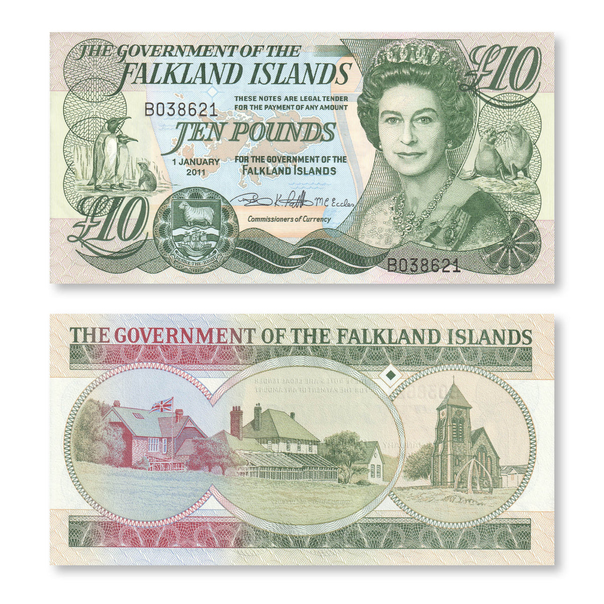 Falkland Islands 10 Pounds, 2011, B220b, P18, UNC - Robert's World Money - World Banknotes